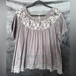 Free People Black/Gray Lace Gothic Top S